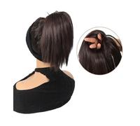 Pelucas Extensión de cola de caballo de pelo sintético corto y liso con banda elástica for mujer y niña. Moño(Dark brown)
