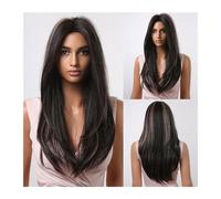 Pelucas Fiesta diaria for mujeres, cabello falso, alta temperatura, marrón, pelucas largas de Lolita, pelucas largas y rectas, pelucas de pelo sintético de parte media marrón Peluca de mujer(LC2037-1)