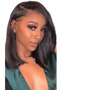 Pelucas frontales de encaje Bob Pelucas de densidad corta Bob para mujeres Pelucas frontales Bob rectas Negro natural (12 pulgadas)