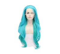 Pelucas frontales de encaje sintético azul y verde de 24 pulgadas for mujer, cabello de fibra resistente al calor de colores mixtos, largas y onduladas naturales for cosplay.