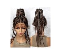Pelucas frontales de encaje trenzado de 24 pulgadas, peluca africana de caja de cabello trenzado Adorno de pelo para mujer(Brown)