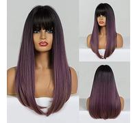 Pelucas Frontales Peluca Sintética Peluca De Pelo Largo Ondulado Flequillo Ombre Negro Marrón Oscuro Rubio Peluca Sintética Peluca Resistente Al Calor Para Mujeres Negras, I (A)