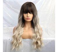 Pelucas Frontales Peluca Sintética Peluca Ondulada Natural Flequillo Ombre Negro Beige Gris Peluca Pelo Largo Sintético Fibra Resistente Al Calor Para Mujeres, B, 16 Pulgadas (26 Pulgadas | B)