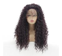 Pelucas frontales rizadas del cordón de 13x3 HD for las mujeres peluca sin cola de Borgoña roja oscura ondulada larga a prueba de calor Wiglets(20inch)