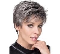 Pelucas grises cortas Peluca de corte pixie para mujeres blancas Pelucas grises mixtas para damas mayores Peluca en capas de aspecto natural Peluca sintética resistente al calor para fiestas diarias