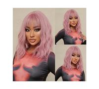 Pelucas Hombro largo ondulado peluca con flequillo sintético rosa Bob Cosplay pelucas for mujeres negras pelo natural americano resistente al calor Cabello Natural