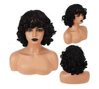 Pelucas HOUYAN pelo corto y rizado sintético negro mujer negro marrón peluca africana con flequillo accesorios for el cabello femenino natural Peluca de cosplay (Color : 005)