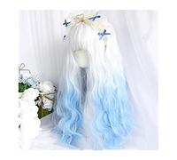 Pelucas HOUYAN Sintético Pelo Largo Y Rizado Ondulado Plata Blanco Azul Degradado Cosplay Lolita Peluca Femenina Resistente A Altas Temperaturas Sintético Pelucas de reemplazo de cabello