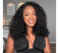 Pelucas Humanas Rizadas 3 In 1 Half Wig Curly Human Hair Wigs for Women Pelucas Mujer Pelo Natural Humano Rizado Para Uso Diario,Se Mezcla Bien Con El Cabello Natural.(14 Pulgadas, Negro)