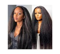 Pelucas Kinky Straight 13X4X1 Lace Front Wig Cabello humano brasileño Yaki Straight T Part Lace Front Wig 180% Densidad Glueless Remy Hair Pelucas for mujeres negras Niñas Pelucas de uso diario (Colo