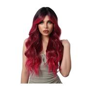 Pelucas largas onduladas con flequillo, pelucas sintéticas de 26 pulgadas for mujeres, for uso diario, fiestas y cosplay.(Black Ombre Red)