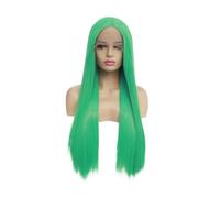 Pelucas largas y rectas de color verde claro, pelucas sin pegamento con frente de encaje sintético, prearrancadas con línea de cabello Natural for mujeres de moda Wiglets(20inch)
