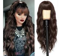 Pelucas Marrón oscuro larga mujer con flequillo pelo natural largo ondulada, YEESHEDO peluca de pelo largo suelto y rizada, wavy dark brown wig para mujeres y niñas 28"