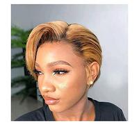 Pelucas Muje Peluca Corta De Corte Pixie, Peluca Rubia Corta De Pixie Bob Para Mujeres Negras Sintéticas Ombre Gold Peluca Pelo Natural