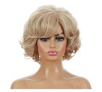 Pelucas Muje Peluca de mujer con degradado rubio, peluca ondulada pastel de pelo rizado resistente al calor de fibra sintética rizada corta Ombre Peluca Pelo Natural