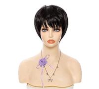Pelucas Muje Peluca De Mujer Peluca Recta Corta Peluca De Corte Pixie Peluca De Soplo Transpirable Natural Para Uso Diario Peluca Pelo Natural (Color : Black, Size : 3.5in)