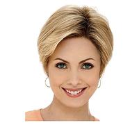 Pelucas Muje Peluca de pelo lacio rubio corto para damas negras Peluca de reemplazo completo sintético resistente al calor de raíz marrón rizada clara Peluca Pelo Natural