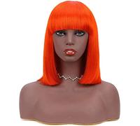 Pelucas Muje Peluca de reemplazo de cabello, peluca recta corta Bob rojo quemado naranja con flequillo para mujeres negras, peluca colorida hasta los hombros Peluca Pelo Natural (Color : A, Size : 1