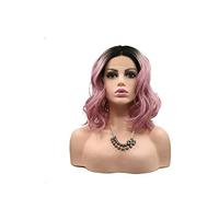 Pelucas Muje Peluca de reemplazo de cabello, pelucas Europa y América Conjunto de cabello rosa degradado Conjunto de peluca de encaje frontal de fibra química de cabello corto Peluca Pelo Natural