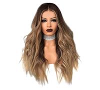 Pelucas Muje Peluca Larga Ondulada Ombre, Pelucas De Parte Media Sintética Rubia Mixta Marrón, Peluca Ondulada Natural Resistente Al Calor Peluca Pelo Natural