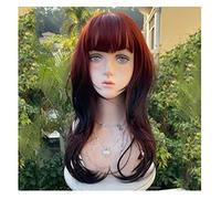 Pelucas Muje Peluca Linda Peluca De Mujer De Onda Grande Con Flequillo De Aire Peluca De Color Rojo Oscuro Para Niñas Peluca De Síntesis Peluca Pelo Natural