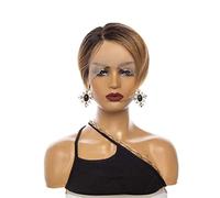 Pelucas Muje Peluca Marrón De Mujer Africana Peluca De Cabello Humano Corto Completo Peluca De Encaje Peluca Corta Con Flequillo Lateral Peluca Pelo Natural