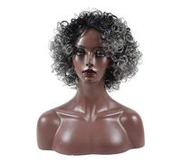 Pelucas Muje Peluca Rizada Natural Negra Corta, Peluca Sintética Ombre, Peluca De Reemplazo Resistente Al Calor for Cabello De Mujer Peluca Pelo Natural