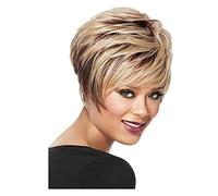 Pelucas Muje Peluca Rubia Ombre Corta Con Flequillo Pelucas De Pelo Sintético Recto Corto En Capas Para Mujeres Peluca Pelo Natural