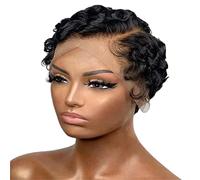 Pelucas Muje Pelucas Cortas Rizadas Del Frente Del Cordón Cabello Humano, Peluca Corta Rizada Del Cabello Humano Para Las Mujeres Peluca Negra Rizada De Bob Peluca Pelo Natural