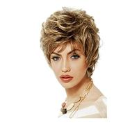 Pelucas Muje Pelucas De Corte Marrón Corto Con Flequillo, Peluca Rubia Ombre Marrón Pelucas De Pelo Rizado Ondulado Sintético Peluca Pelo Natural