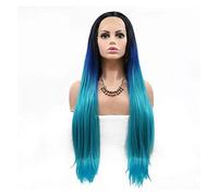 Pelucas Muje Pelucas De Pelo Largo Con Cuerpo Liso, Ombre, Azulado, Azul Verdoso, 3 Colores De Tono, Pelucas De Pelo Sintético De Parte Media Peluca Pelo Natural