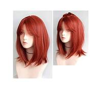 Pelucas Muje Pelucas Naranjas Para Mujer, Peluca Hasta Los Hombros Con Flequillo, Peluca Sintética En Capas De Pelo Sintético Peluca Pelo Natural