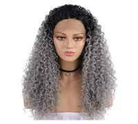 Pelucas Muje Pelucas Rizadas Para Mujeres Negras, Ombre Grey Sintético Afroamericano Rizado Pelo Afro Parte Media Peluca Peluca Pelo Natural