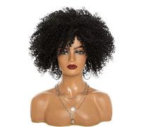Pelucas Muje Pelucas Rizadas Pelucas Afro De Los Años 70 Para Mujeres Negras, Pelucas Rubias Rizadas Afro Sintéticas Para Mujeres Peluca Pelo Natural (Color : Black, Size : 13in)
