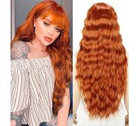 Pelucas mujer con flequillo Naranja marrón pelo natural Castaño larga ondulada, YEESHEDO peluca de pelo jengibre largo suelto y rizada, wavy auburn wig para mujeres y niñas 28 "