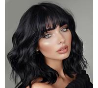 Pelucas mujer corta ondulada negro brasileño pelo natural con flequillo, YEESHEDO afro short bob hair ondulado sintética para mujeres y niñas para cosplay wig 14 "
