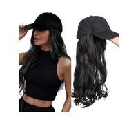 pelucas mujer Gorra de béisbol con extensiones de cabello Pelucas de sombrero Peluca sintética ondulada larga pelucas disfraz(411-black)