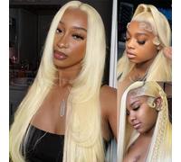 Pelucas Mujer Pelo Blonde 613 Lace Front Wig Straight Cabello Virgen Brasileño Lacio Peluca De Cabello Humano Con Pelo De Bebe Blonde 613 Pelucas Sin Pegamento Color Blonde (24inches 150%)