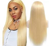 Pelucas Mujer Pelo Blonde 613 Lace Front Wig Straight Cabello Virgen Brasileño Lacio Peluca De Cabello Humano Con Pelo De Bebe Blonde 613 Pelucas Sin Pegamento Color Blonde (28inches 150%)