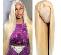 Pelucas Mujer Pelo Blonde 613 Lace Front Wig Straight Cabello Virgen Brasileño Lacio Peluca De Cabello Humano Con Pelo De Bebe Blonde 613 Pelucas Sin Pegamento Color Blonde (26inches 150%)