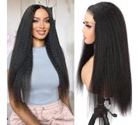 Pelucas mujer pelo natural humano glueless wig yaki texture 4x4 HD lace 180% densidad cabello 28 pulgadas negro natural para mujeres negras Estilo diario Rapido peinado Bodas Vacaciones