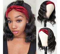 Pelucas Mujer Pelo Natural Humano Headband Wig Human Hair Body Wave None Lace Front Wig Human Hair Machine Made Wigs Glueless Peluca Negra Natural Brasileña for Women 12 Pulgadas