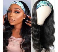 Pelucas Mujer Pelo Natural Humano Headband Wig Human Hair Body Wave None Lace Front Wig Human Hair Machine Made Wigs Glueless Peluca Negra Natural Brasileña for Women 26 Pulgadas