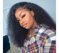 Pelucas Mujer Pelo Natural Humano Rizado Negro Half Wig Human Hair Afro Kinky Curly Wigs 100% Cabello Humano Brasileño With Drawstring 180% Densidad Ready to Go Glueless para Mujer 18 Pulgadas