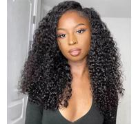 Pelucas Mujer Pelo Natural Humano Rizado Negro Half Wig Human Hair Kinky Curly Wigs 100% Cabello Humano Brasileño With Drawstring 180% Densidad Ready to Go Glueless para Mujer 24 Pulgadas