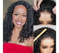 Pelucas Mujer Pelo Natural Humano Rizado Negro Half Wig Human Hair Kinky Curly Wigs 100% Cabello Humano Brasileño With Drawstring 180% Densidad Ready to Go Glueless para Mujer 16 Pulgadas