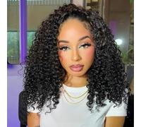 Pelucas Mujer Pelo Natural Humano Rizado Negro Half Wig Human Hair Kinky Curly Wigs 100% Cabello Humano Brasileño With Drawstring 180% Densidad Ready to Go Glueless para Mujer 20 Pulgadas