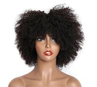 pelucas mujer Peluca de cabello humano corto y rizado, estilo bob brasileño, sin pegamento ni encaje frontal for mujeres negras. pelucas disfraz(14inches)