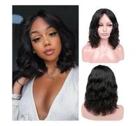 pelucas mujer Peluca de cabello humano ondulado corto, densidad 150, prearrancada, color negro, de 8 a 16 pulgadas, con parte en T y encaje frontal for mujer. pelucas disfraz(10inches)