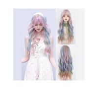pelucas mujer Peluca sintética larga ondulada con reflejos rosas, verdes y azules, con flequillo, esponjosa, for fiestas diarias. pelucas disfraz